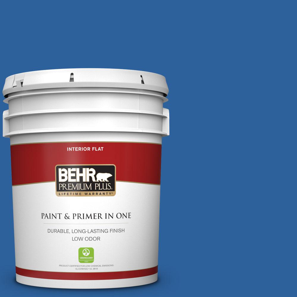 BEHR PREMIUM PLUS 5 gal. 570B7 Cobalt Glaze Flat Low Odor Interior Paint and Primer in One