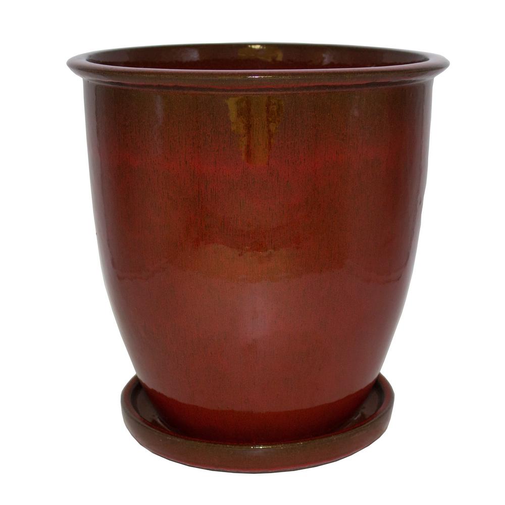 Trendspot 14 In Dia Oxblood Red Ceramic Bella Planter Cr00676s Oxblood Red Ceramic Bella Planter