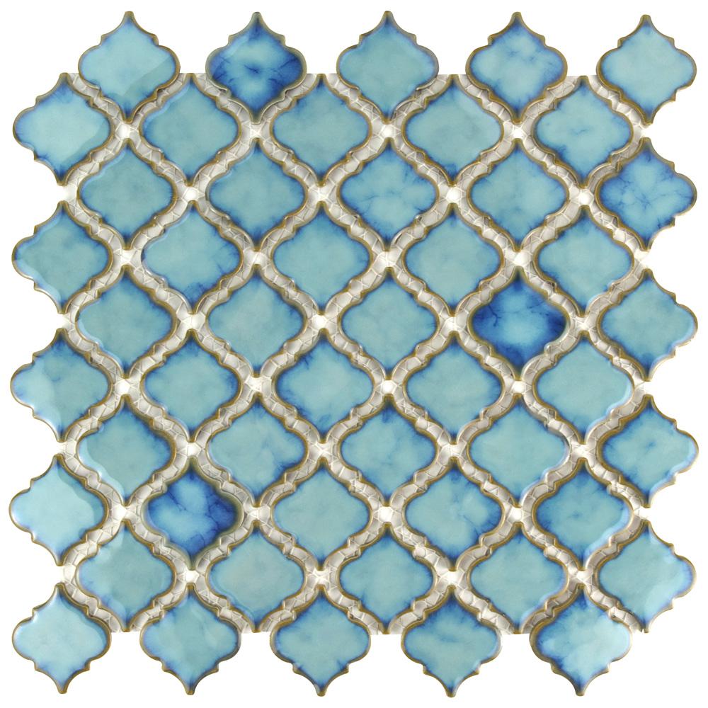 Arabesque Mosaic Tile The Home Depot Hudson Tangier Marine 12 3 8 In X 1 2