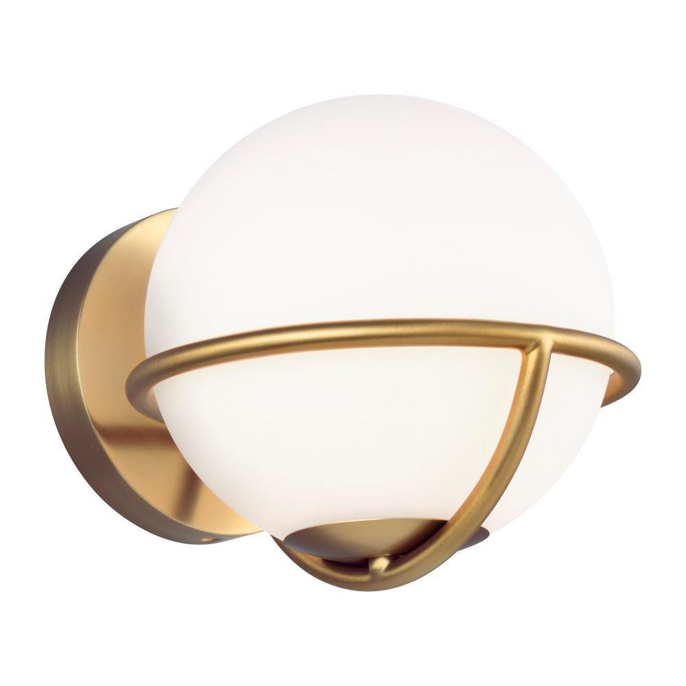 ED Ellen DeGeneres Crafted by Generation Lighting Apollo 7.125 in. W 1-Light Burnished Brass Sconce with White Orb Shade