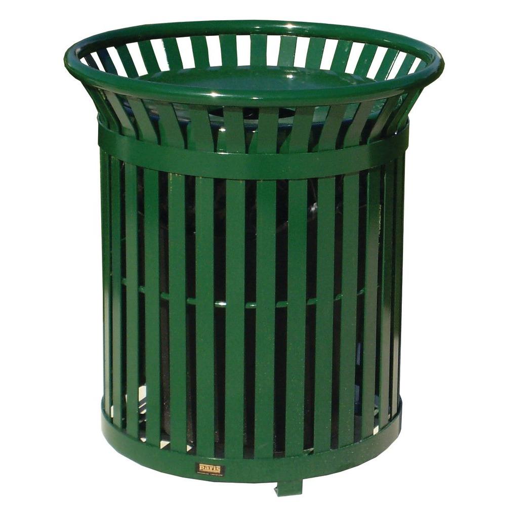 Paris 34 Gal Green Steel Outdoor Trash Can With Lid And Green Steel Outdoor Trash Can With Lid And Plastic Liner