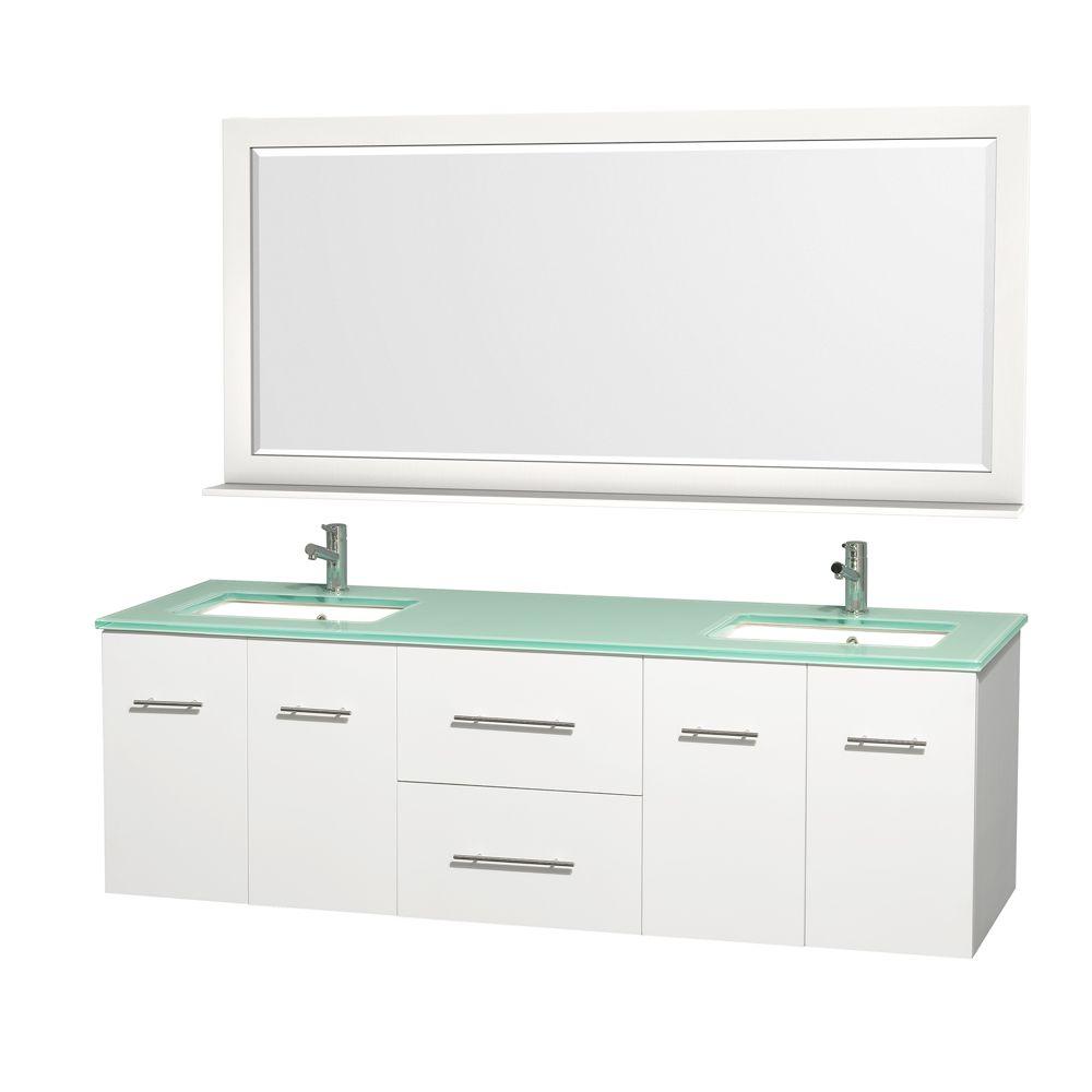 Wyndham Collection Centra 72 in. Double Vanity in White with Glass
