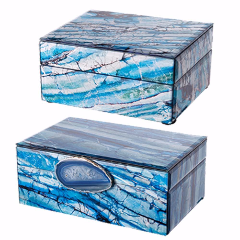 Benzara Space Efficient Blue Jewellery Boxes Set Of 2 Bm154435