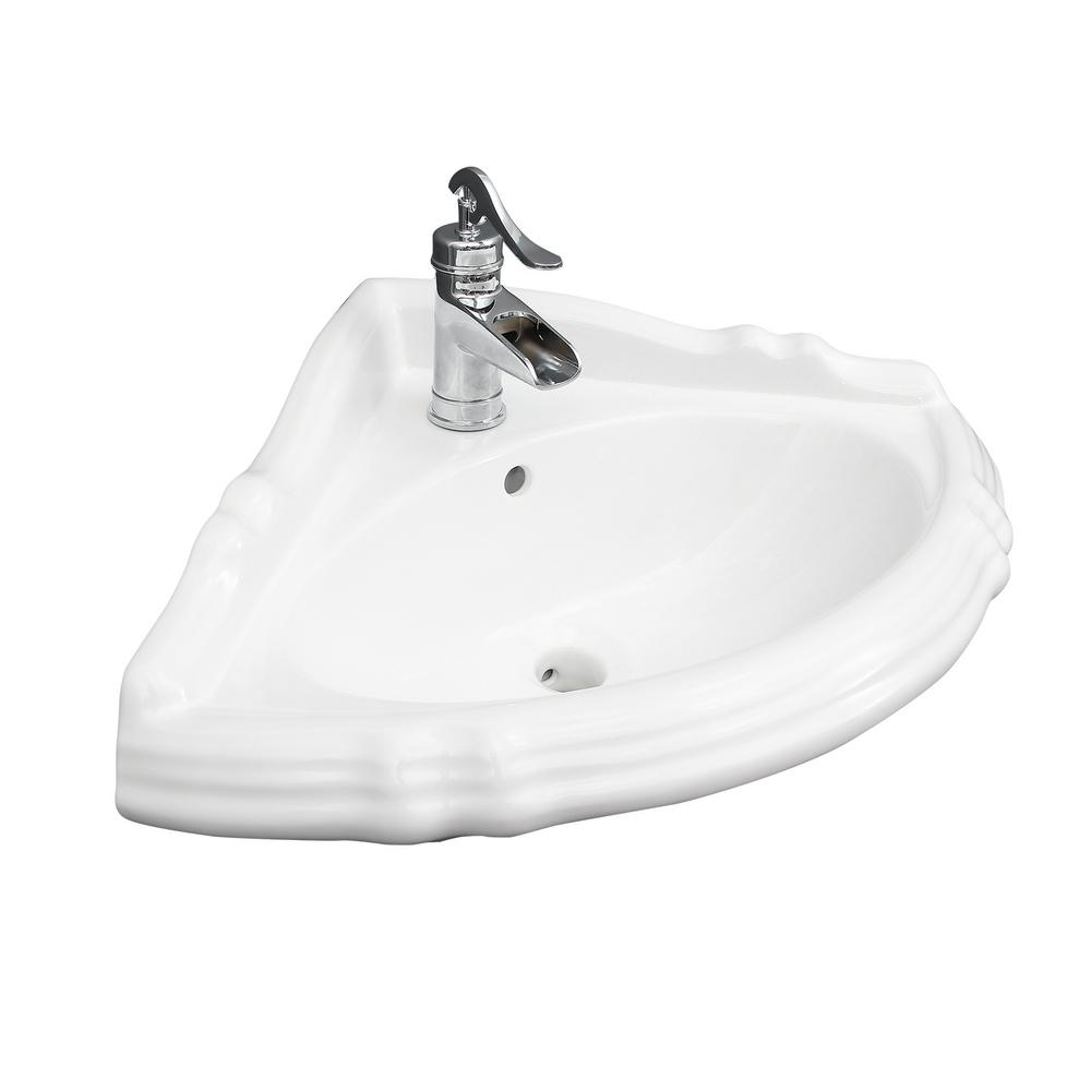 Barclay Products Ethan Corner WallHung Sink in White with 1 Faucet