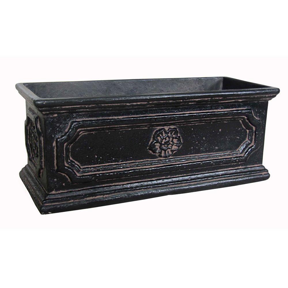 Small Pick Up Today Window Bo Planters The Home Depot Aged Charcoal Cast Stone Flower Rectangular Planter
