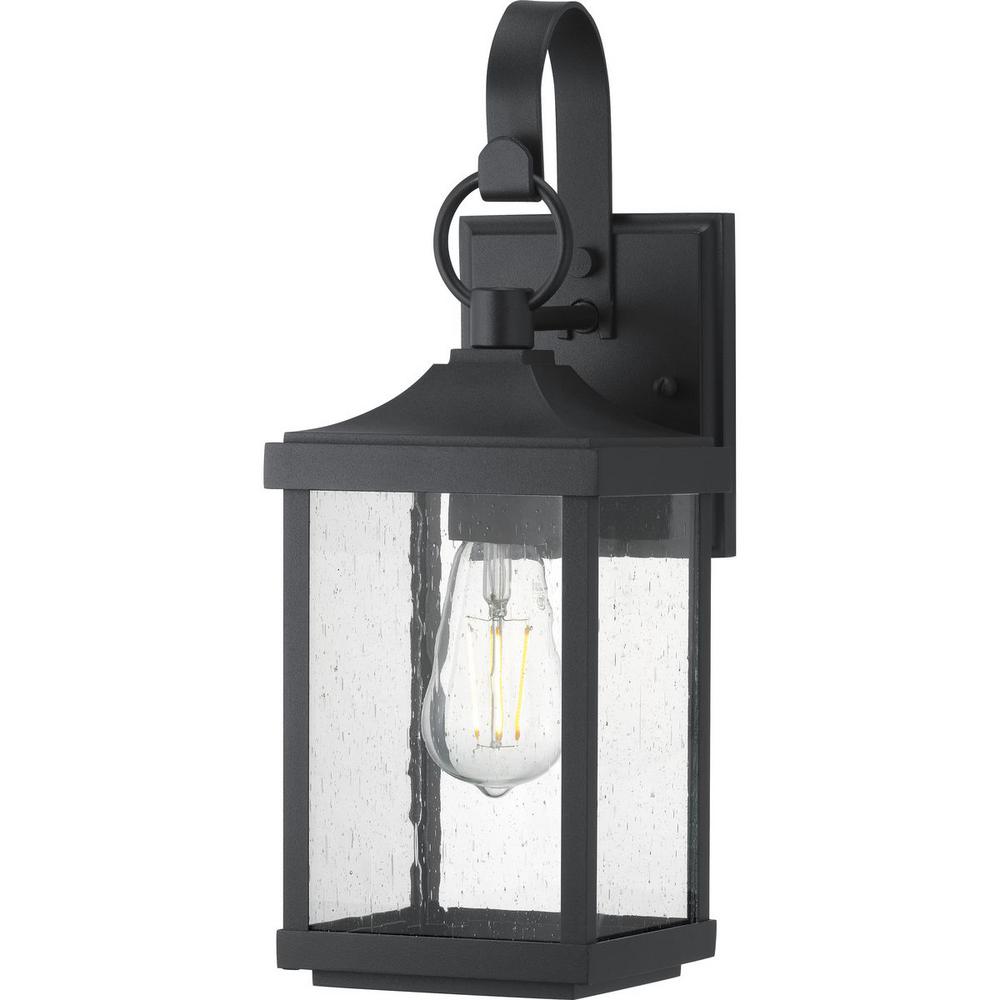 Progress Lighting Park Court 1-Light 15 in. Textured Black Outdoor Wall Lantern with Clear Seeded Glass