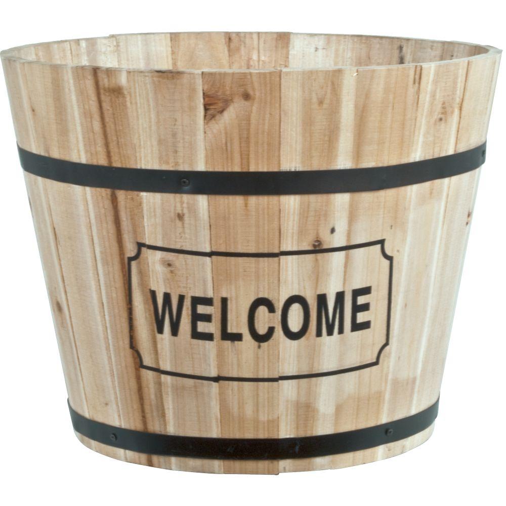 Pride Garden Products 15 in. Wood Barrel Planter with Decal
