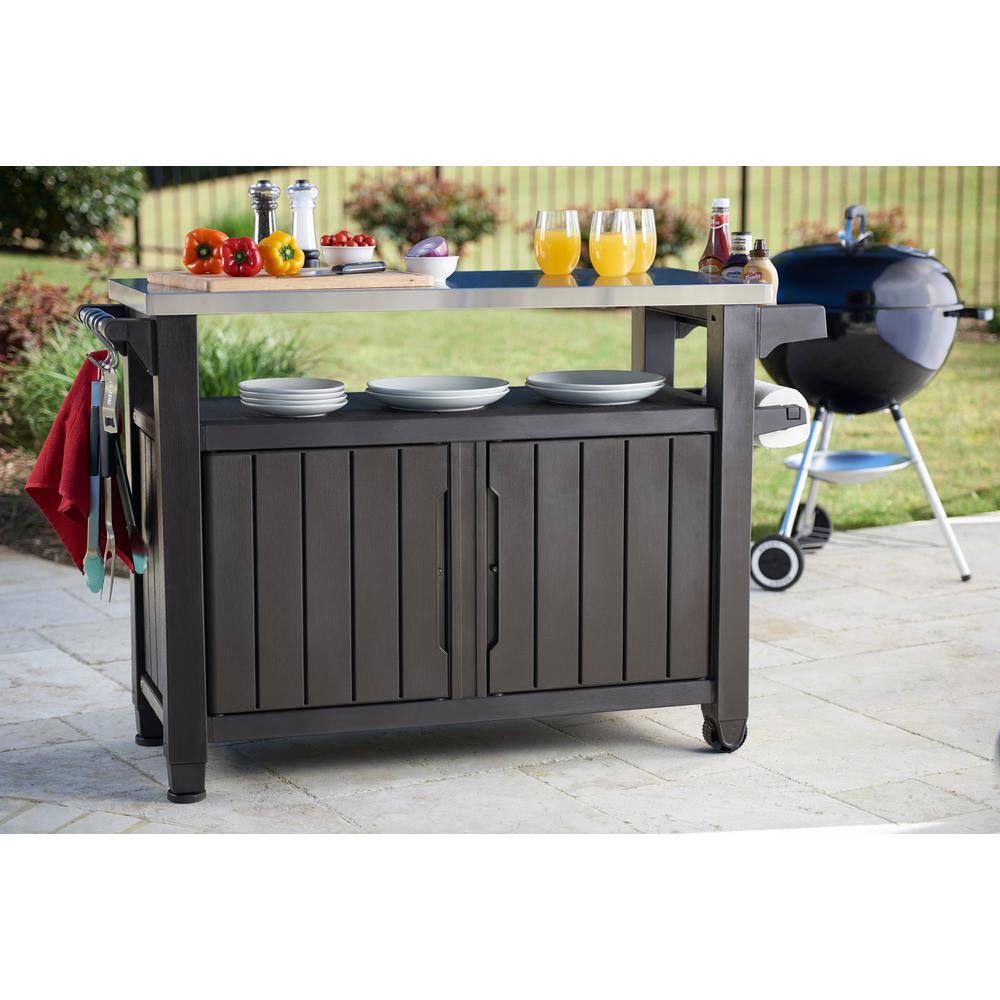 Keter Unity Xl 78 Gal Grill Serving Prep Station Cart With Patio Storage 229369 The Home Depot - Outdoor Serving Cart Prep Station With Storage Keter Unity Xl 78 Gal Grill Serving Prep Station Cart With Patio Storage 229369 The Home Depot - Outdoor Serving Cart Prep Station With Storage