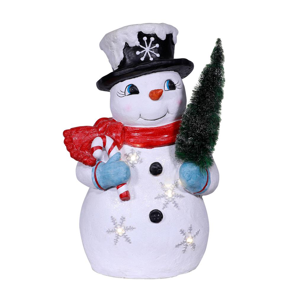 Alpine Corporation 25 in. Tall Vintage Snowman Holding Tree with Warm ...