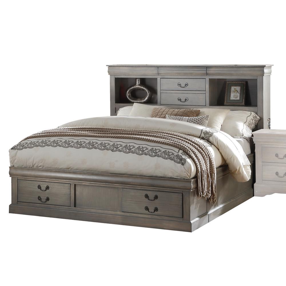 Louis Philippe Iii Antique Gray Storage Queen Bed