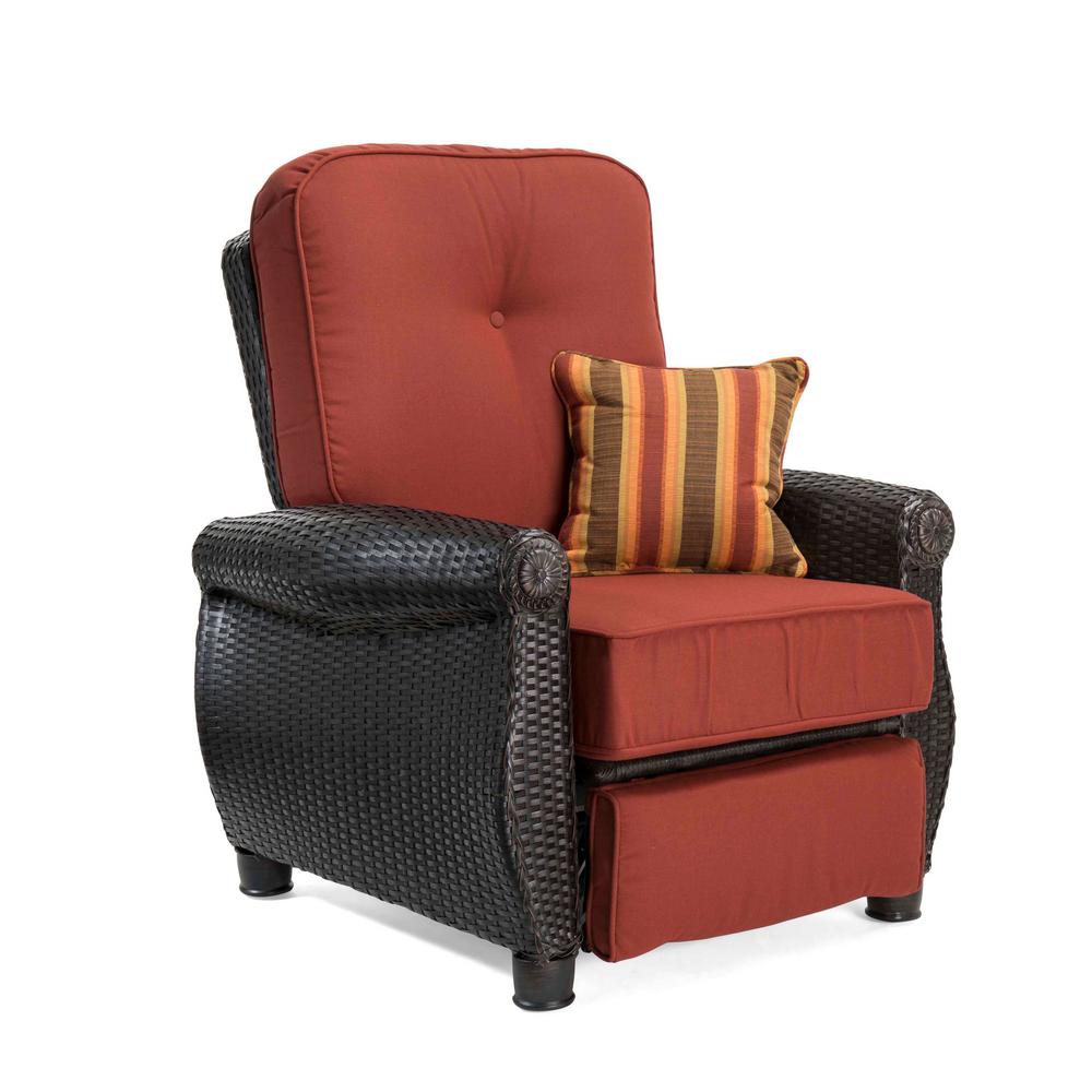 La Z Boy Breckenridge Wicker Outdoor Recliner With Sunbrella La Z Boy Breckenridge Wicker Outdoor Recliner With Sunbrella Meredian Brick Cushion