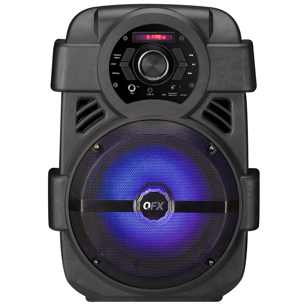 QFX Portable Bluetooth Rechargeable Party Speaker with 8 in. Woofer, FM