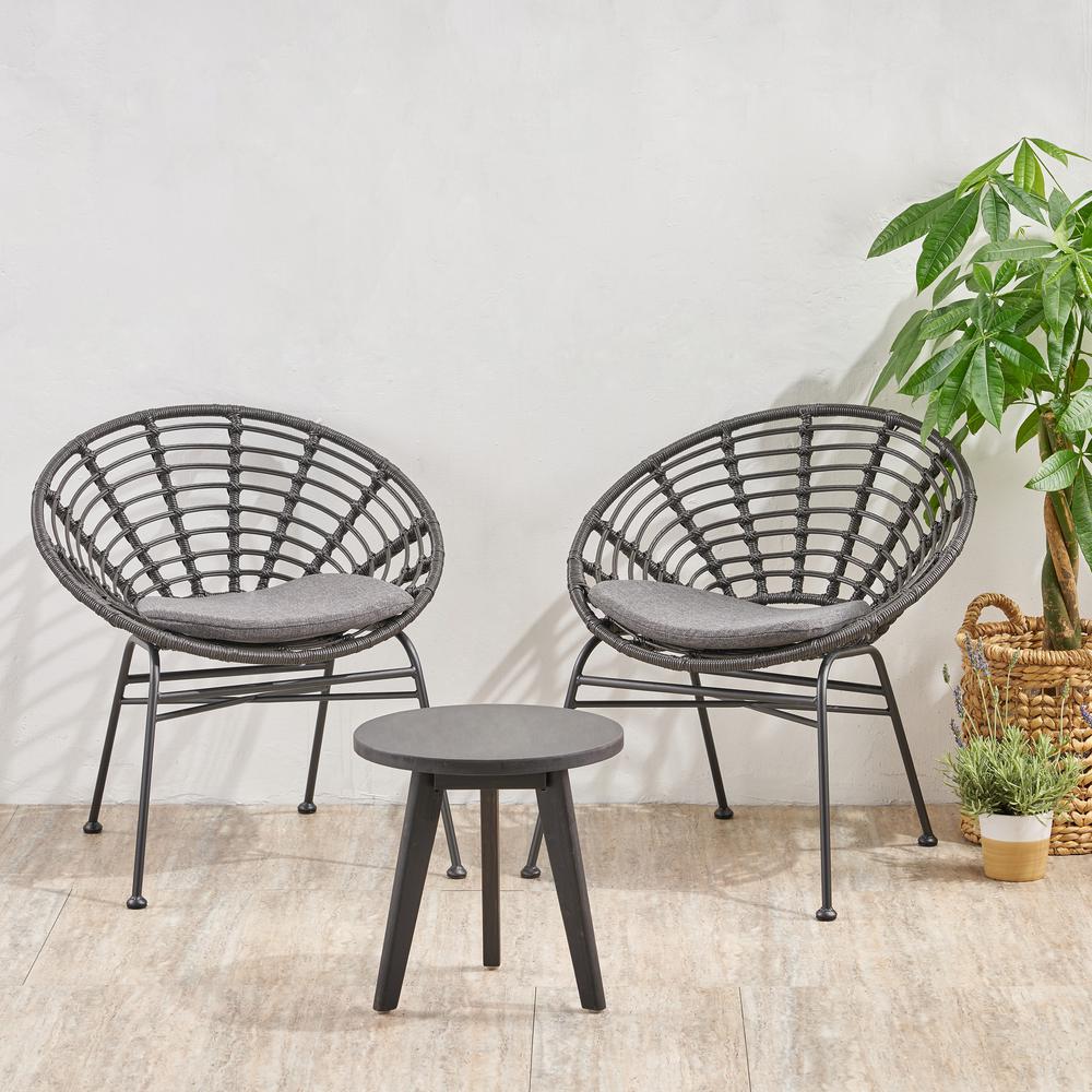 Noble House Kingston Dark Grey 3 Piece Acacia Wood Patio Conversation Set With Grey Cushions 68855 The Home Depot