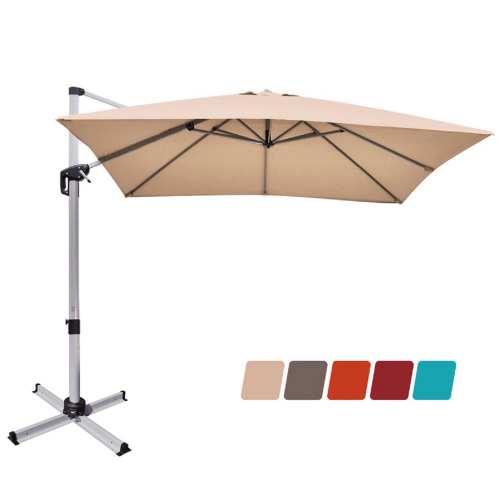 Unbranded 10 Ft Aluminum Square Cantilever 360 Degree Tilt Patio Umbrella In Beige Op70233be The Home Depot