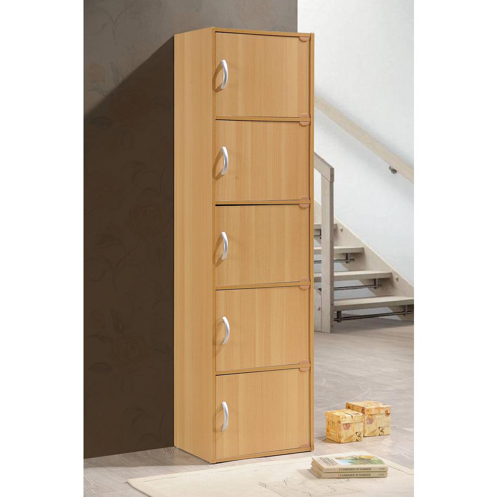 HODEDAH 5-Shelf, 59 in. H Beech Bookcase with Doors HID5 BEECH - The ...