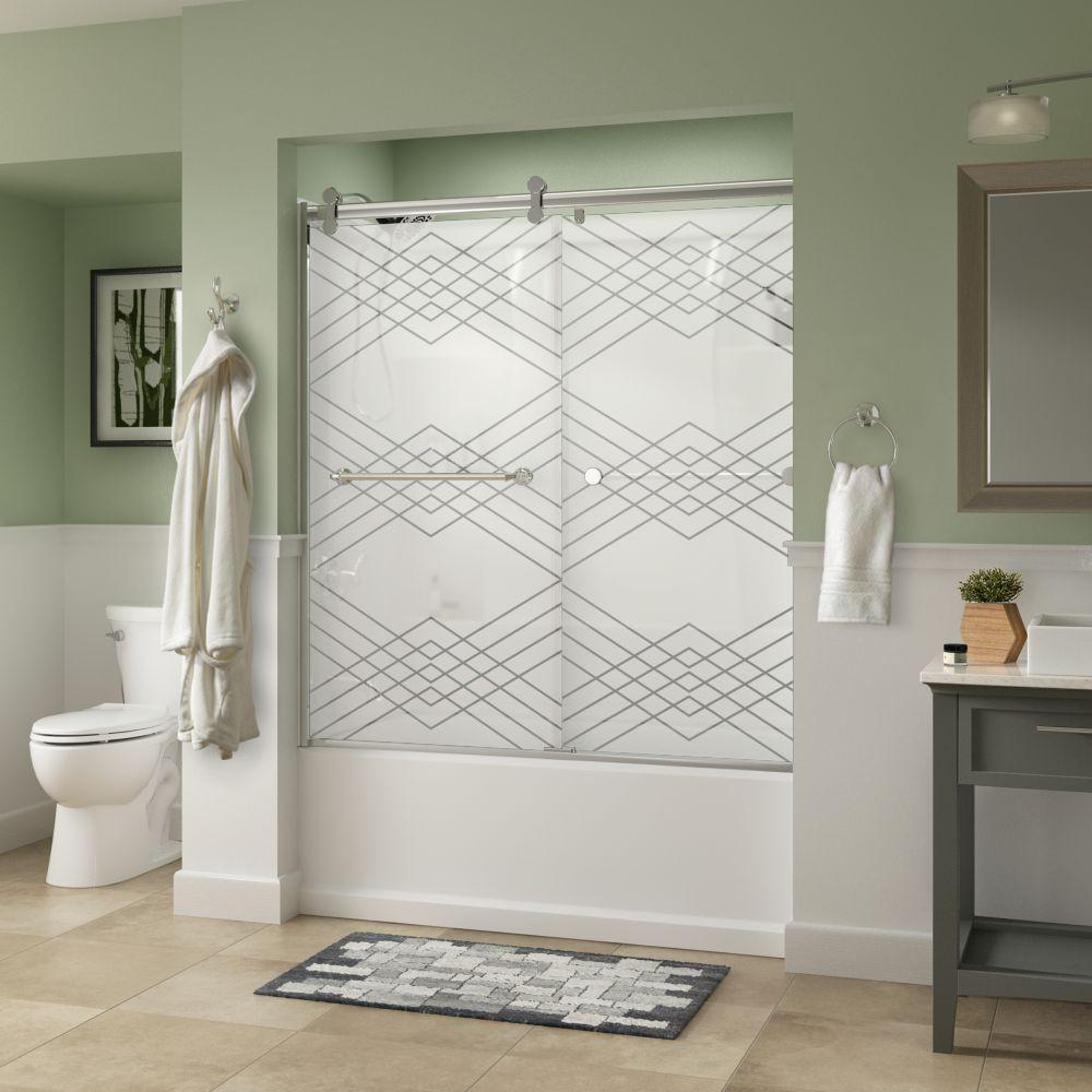 Delta Mandara 60 X 58 3 4 In Frameless Contemporary Sliding Bathtub Door Chrome With Argyle Glass - Bathtub Doors With Mirror Delta Mandara 60 X 58 3 4 In Frameless Contemporary Sliding Bathtub Door Chrome With Argyle Glass - Bathtub Doors With Mirror
