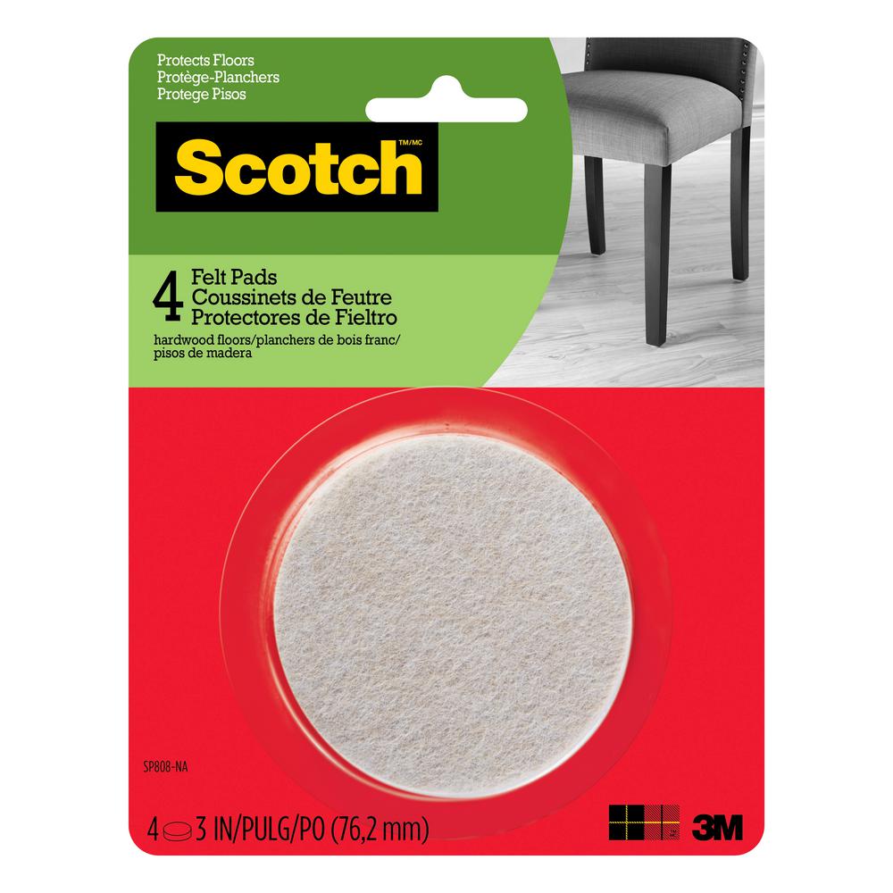 Scotch 3 in. Beige Round Surface Protection Felt Floor Pads (4Pack