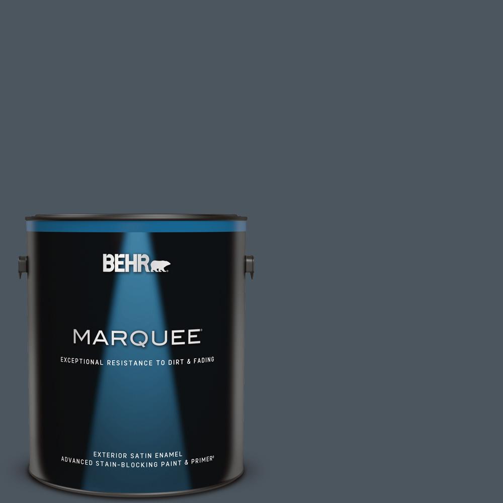 Behr Marquee 1 Gal N480 7 Midnight Blue Satin Enamel Exterior Paint Primer The Home Depot