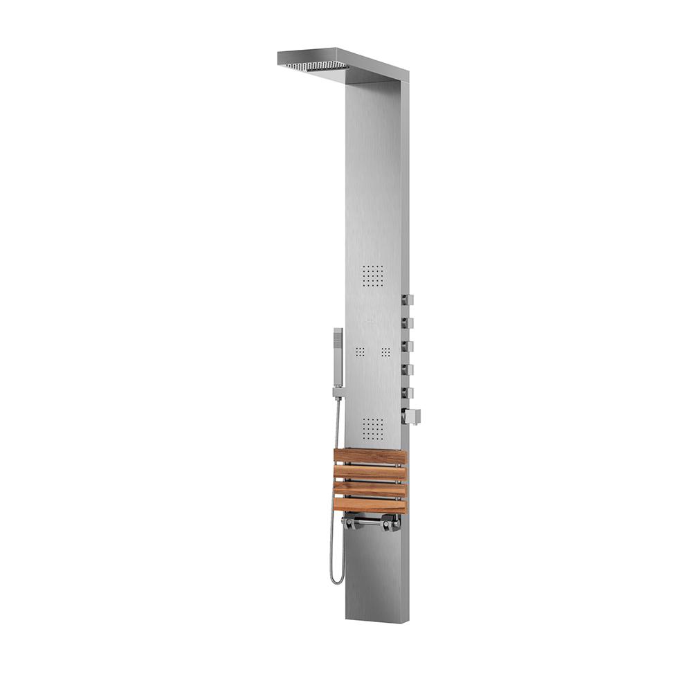 Pulse Showerspas Oahu 4 Jet Shower System With Folding Teak Seat And Matte Stainless Steel Panel Polished Chrome Fixtures Pulse Showerspas Oahu 4 Jet Shower System With Folding Teak Seat And Matte Stainless Steel Panel Polished Chrome Fixtures