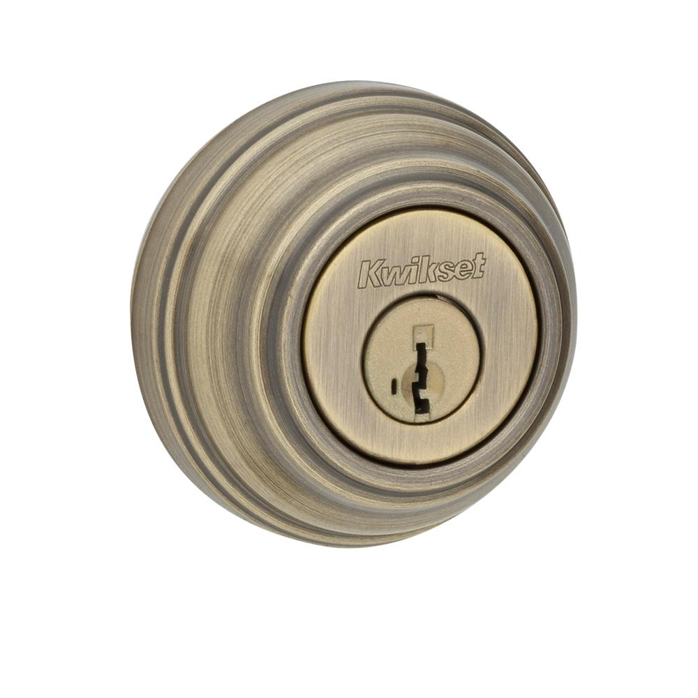 Kwikset 980 Series Single Cylinder Antique Brass Deadbolt featuring