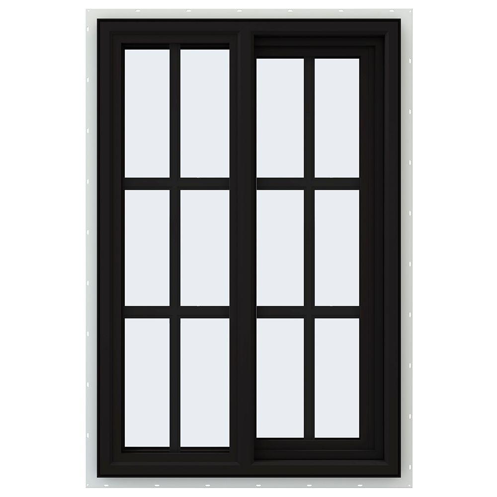 Jeld Wen 24 In X 36 V 4500 Series Black Finishield Vinyl Right V 4500 Series Black Finishield Vinyl Right Handed Sliding Window With Colonial Grids Grilles