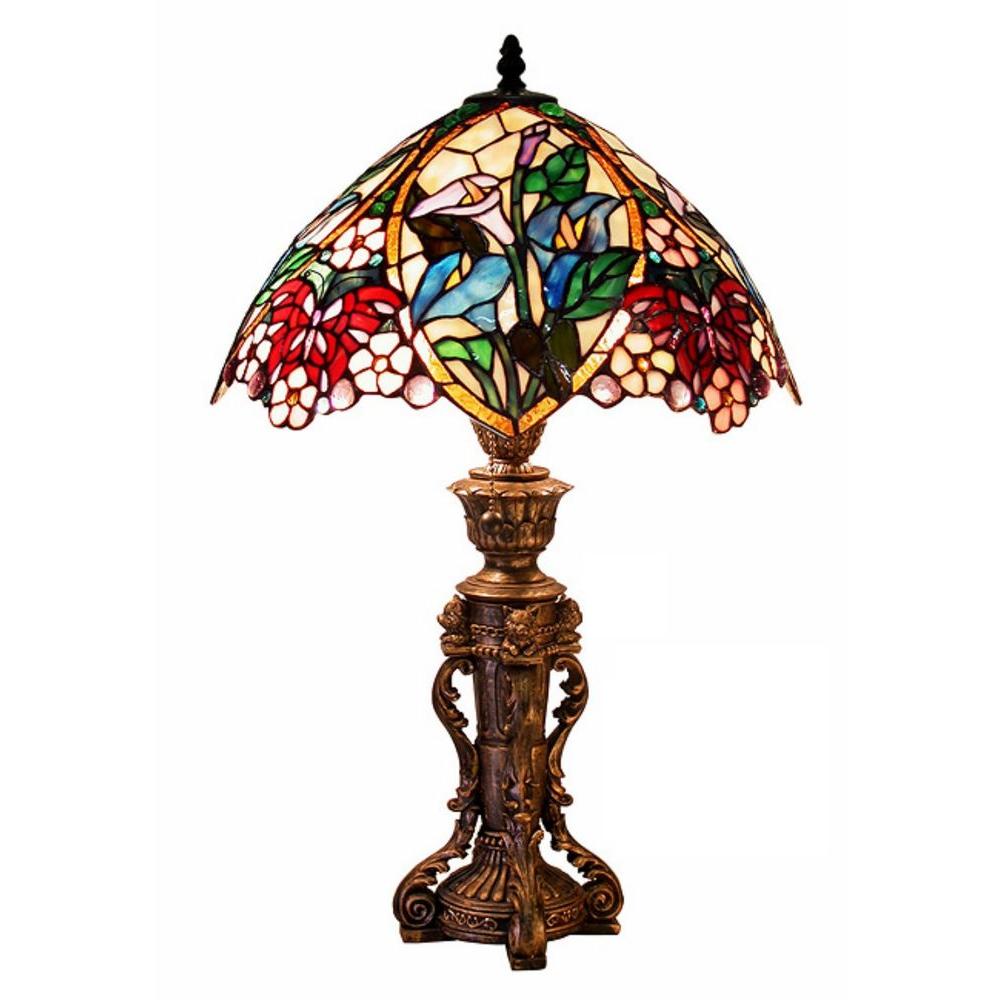 Warehouse Of Tiffany 23 In Bronze Floral Design Table Lamp With Stained Glass 2848bb818 The