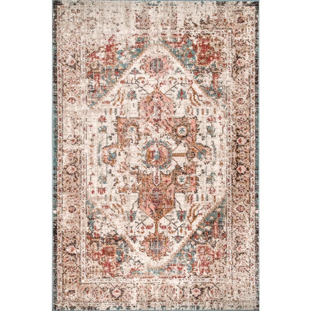 nuLOOM Vintage Medallion Justine Beige 6 ft. 7 in. x 9 ft. Area Rug