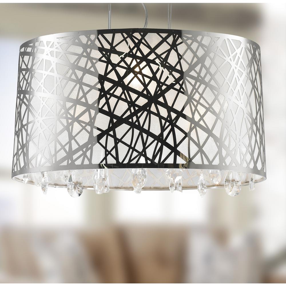 Worldwide Lighting Julie 4 Light Chrome Oval Drum Chandelier With 4 Light Chrome Oval Drum Chandelier