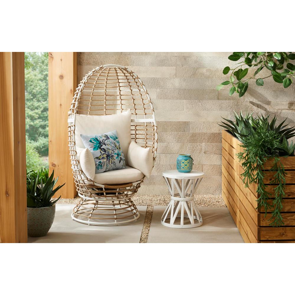 Hampton Bay 18 9 In Chalk White Round Metal Outdoor Patio Garden