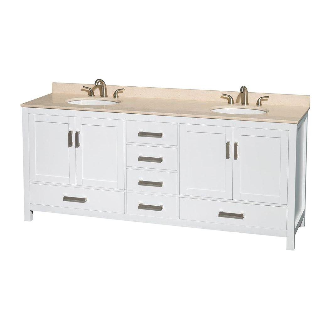 Wyndham Collection Sheffield 80 in. Double Vanity in White with Marble