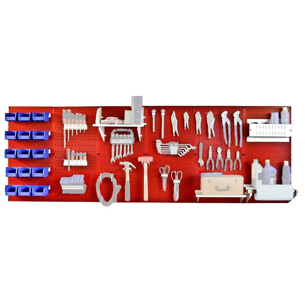 Wall Control 32 in. x 96 in. Metal Pegboard Master Workbench Tool Organizer with Red Pegboard