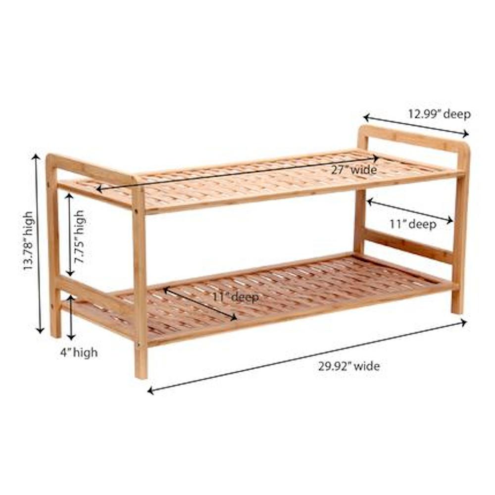 Household Essentials 13 78 In H X 29 92 In W 6 Pair Natural Bamboo 2 Tier Shoe Storage Bench In Basket Weave Pattern 2177 1 The Home Depot