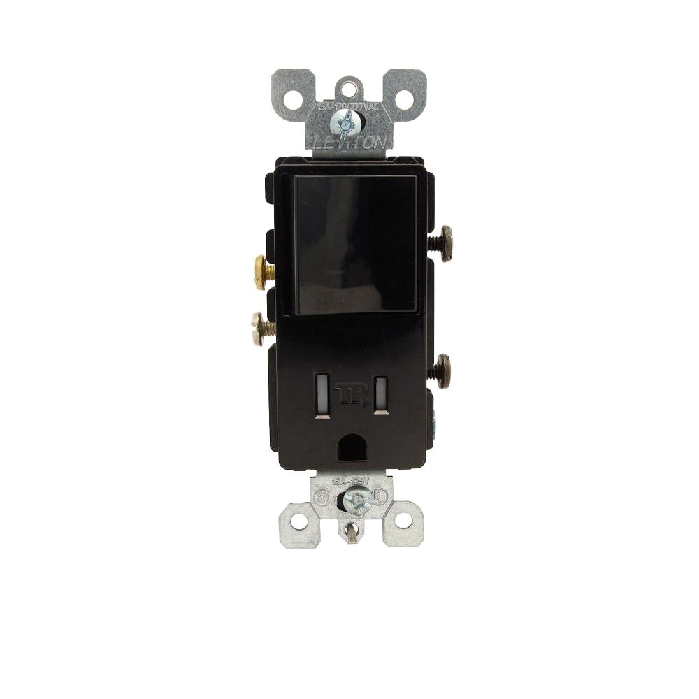 Leviton Decora 15 Amp Commercial Grade Combination Single Pole Rocker Switch and Outlet, Black ...
