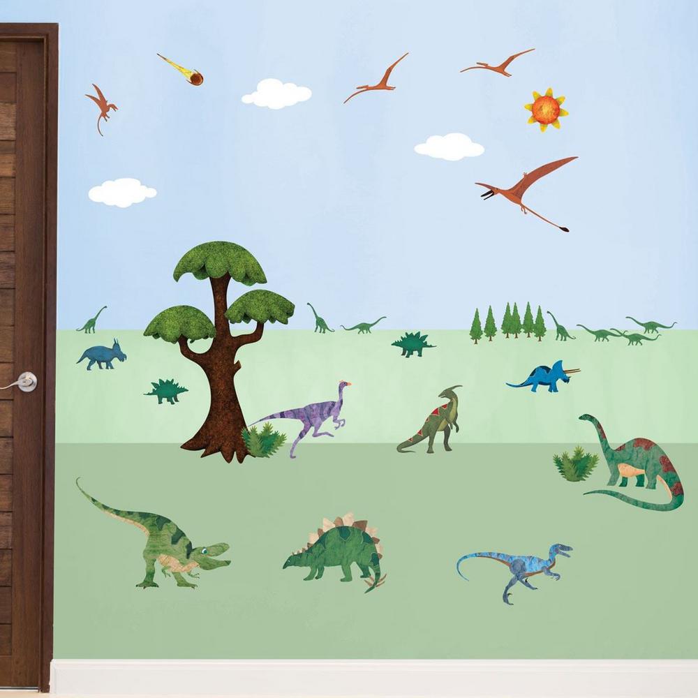 Dinosaur Multi Peel and Stick Removable Wall Decals Dinosaur Room Theme Mural (35Piece Set