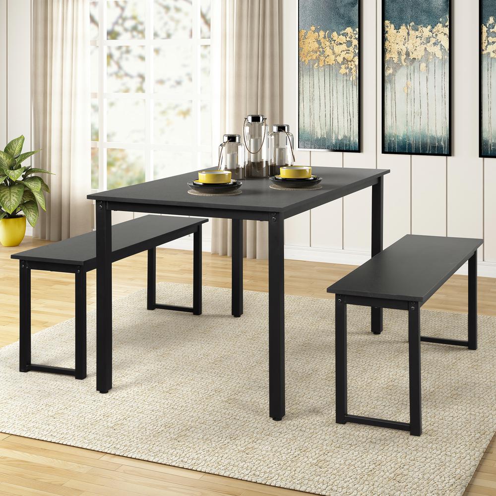 Harper Bright Designs 3 Piece Black Dining Table Set With 2 Benches Wf189715aab The Home Depot