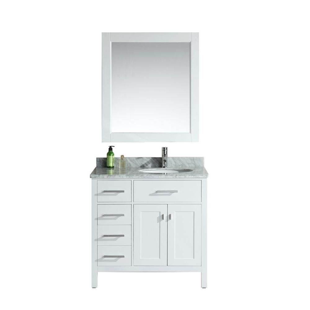 Design Element London 36 In W X 22 In D Single Vanity In White With Marble Vanity Top And Mirror In Carrara White