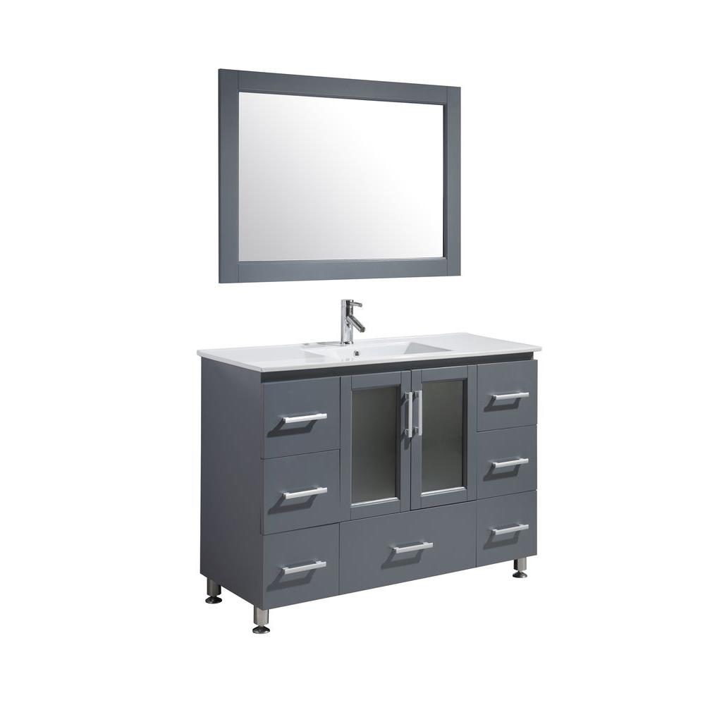 Design Element Stanton 48 In W X 22 D 35 H Vanity Gray With Porcelain Top White Basin And Mirror