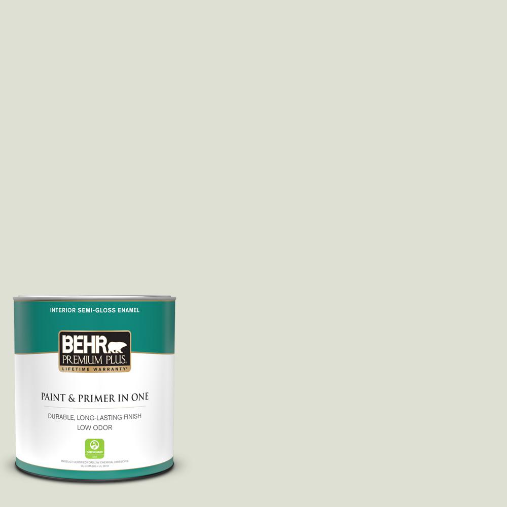 BEHR PREMIUM PLUS 1 qt. PPU1012 Whitened Sage SemiGloss Enamel Low Odor Interior Paint and