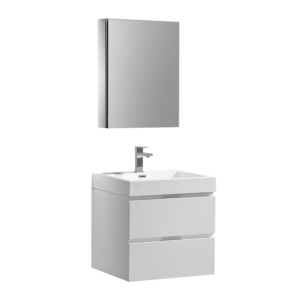 Fresca Valencia 24 In W Wall Hung Vanity In White With Acrylic Vanity Top In White With White Basin And Medicine Cabinet Fvn8324wh The Home Depot