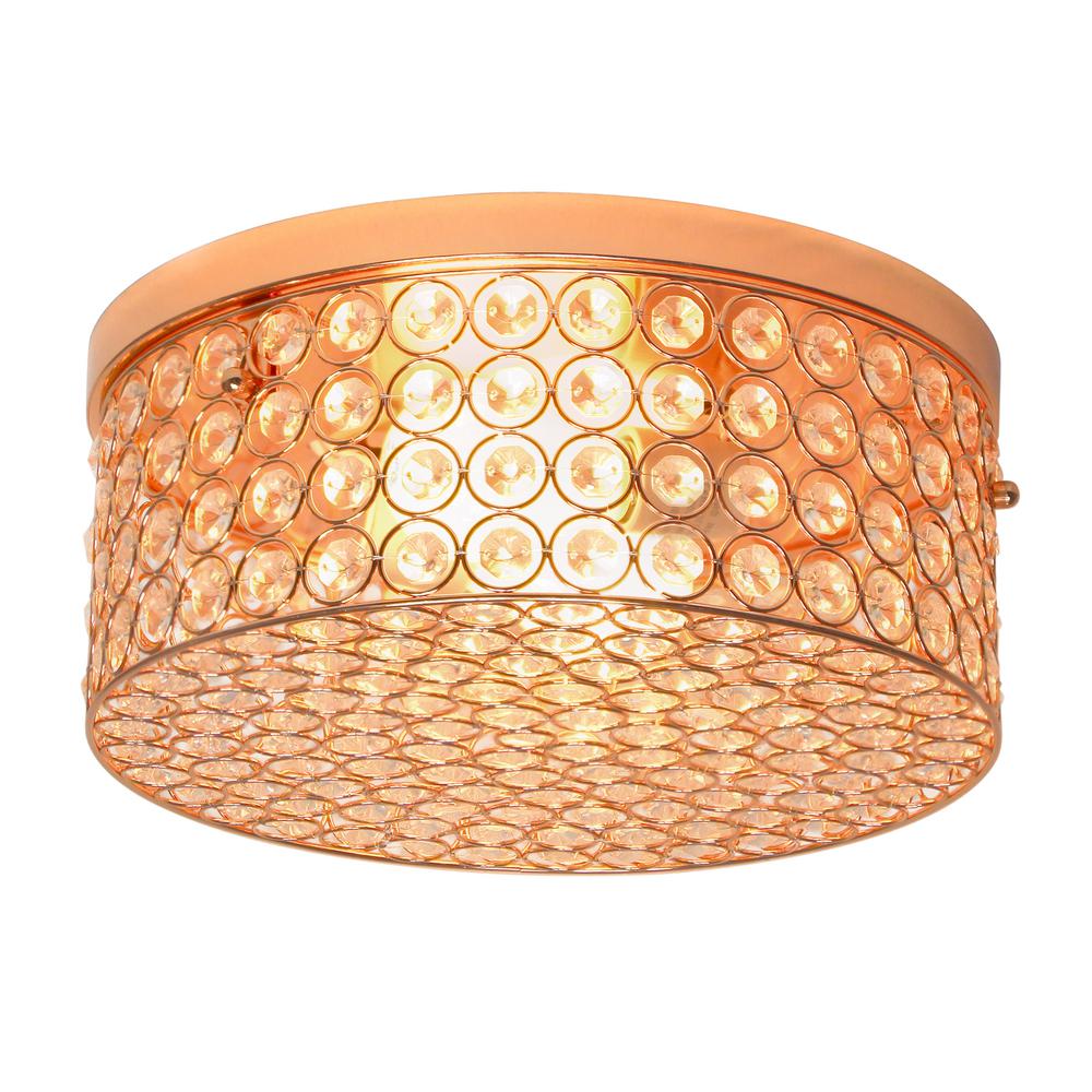 Elegant Designs 2-Light Rose Gold Elipse Crystal Flush Mount Ceiling Light