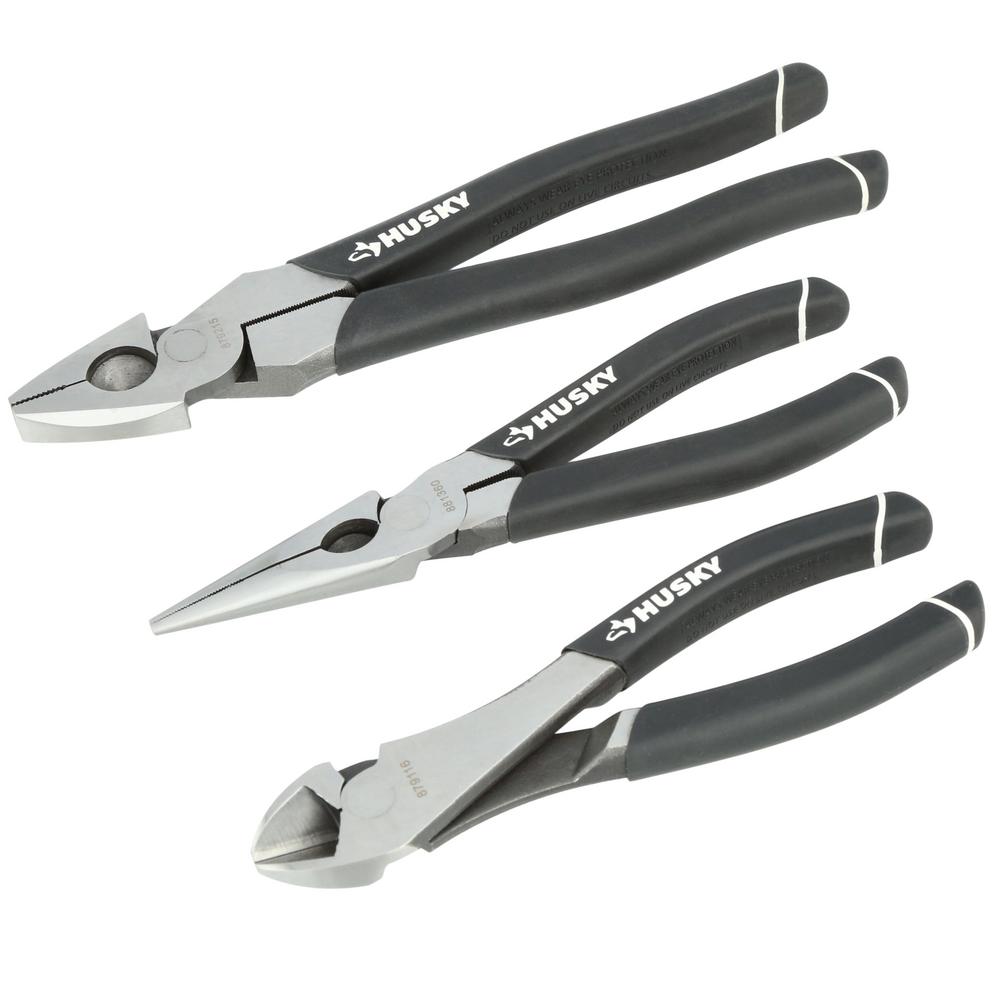 HUSKY HeatTreated Long Nose Pliers Set Diagonal Linesman Hand Tool 3Pcs