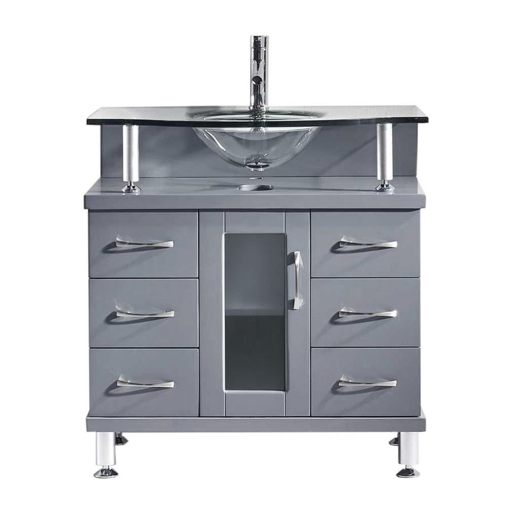 Virtu USA Vincente 32 in. W Bath Vanity in Gray with Glass