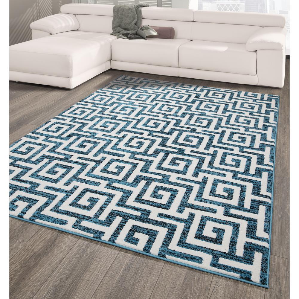 City Collection Blue Greek Key 5 Ft X 7 Indoor Area Rug