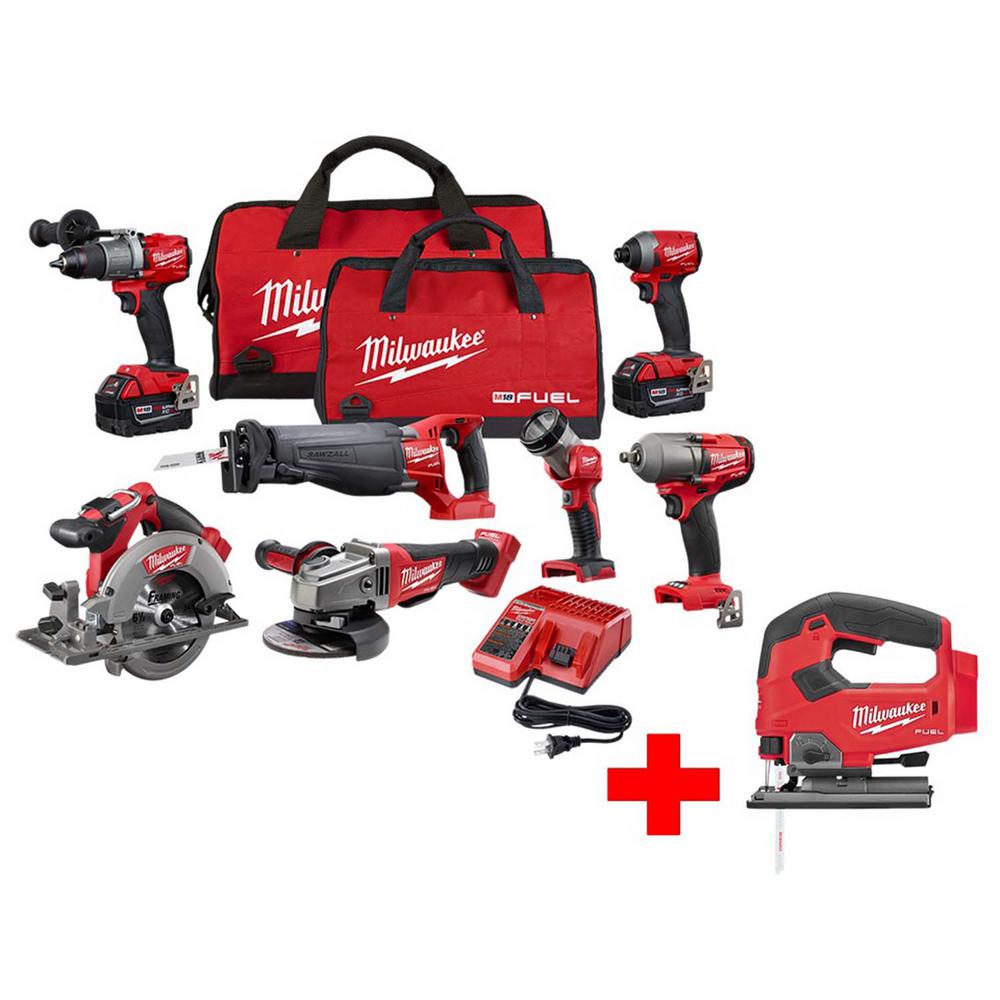 Milwaukee M18 FUEL 18-Volt Lithium-Ion Brushless Cordless Combo Kit (7-Tool) with Two 5.0 Ah Batteries and Free M18 FUEL Jigsaw