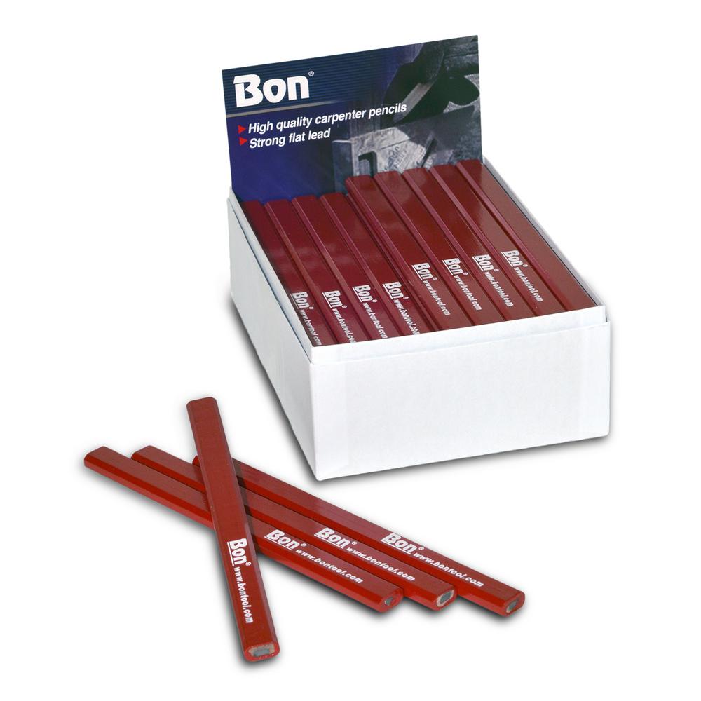 Black Medium Lead with Red Casing Bon 14-588 7-Inch Carpenter Pencil 12-Pack