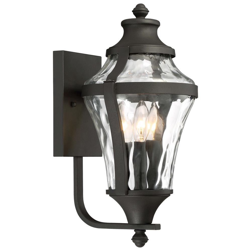 Minka Lavery Outdoor Wall Mounted Lighting Libre Collection 3 Light Black Outdoor Wall Mount Lantern With Clear Water Glass