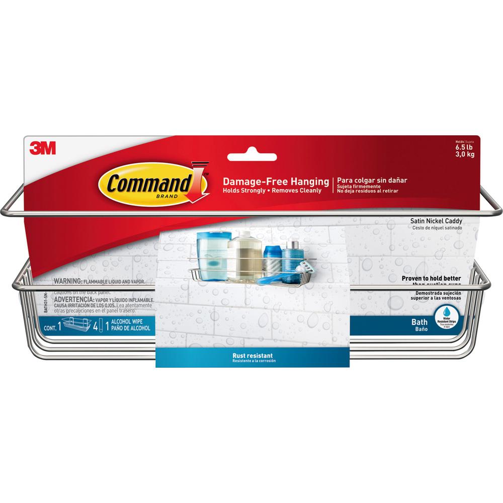 Command Satin Nickel Shower Caddy 1 Shower Caddy 4 Adhesive Strips Bath31 Sn Es The Home Depot