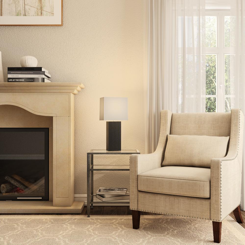 Modern White Leather Desk Table Lamp White Fabric Shade Monaco Avenue 21 in