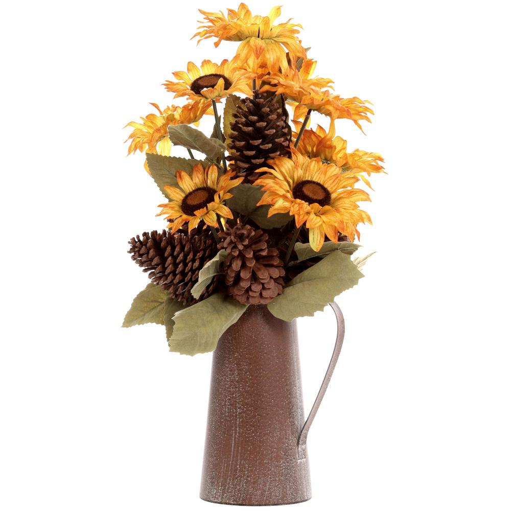 Fall Decorations Holiday The Home Depot Harvest Sunflower And Pinecone Arrangement