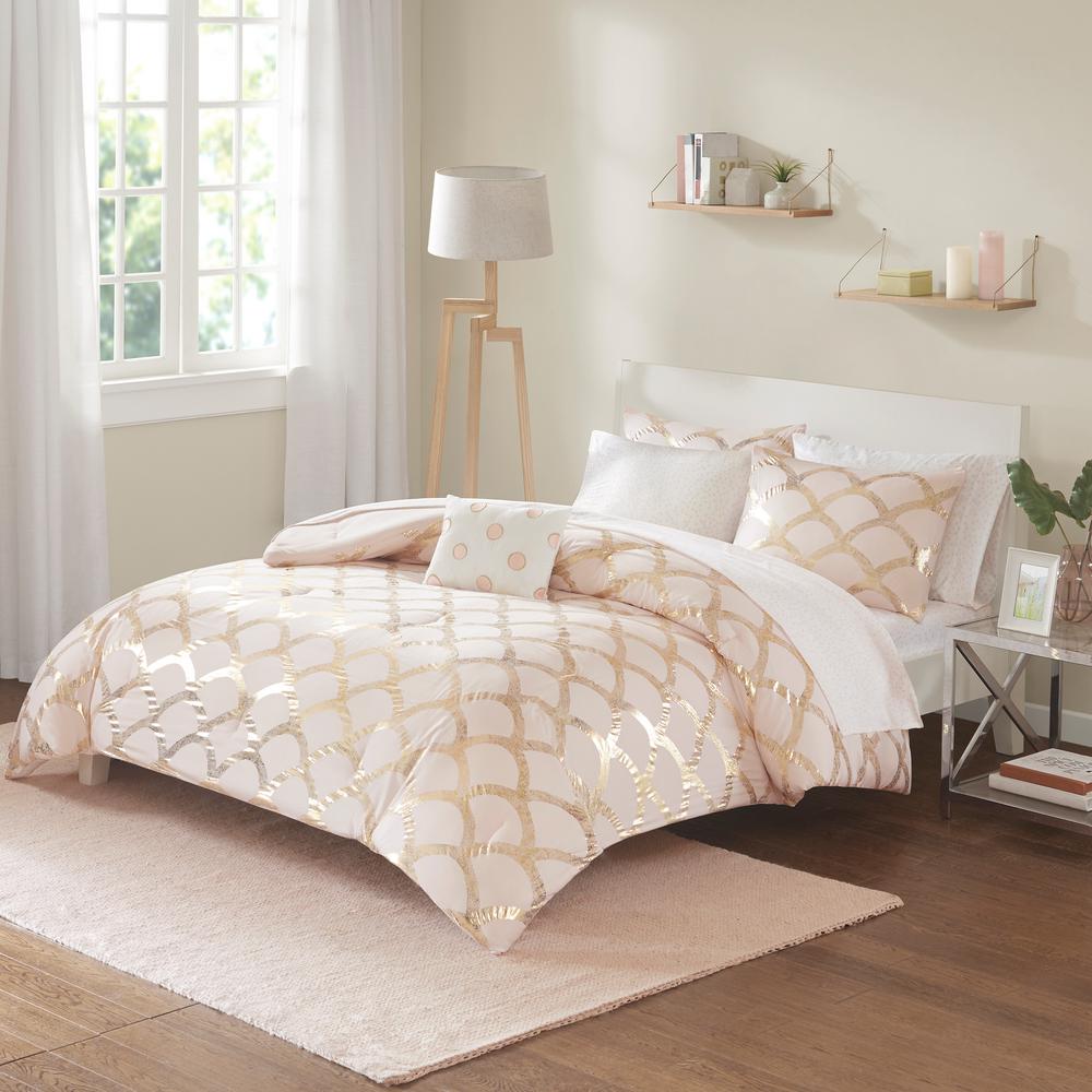 Intelligent Design Kaylee 6 Piece Blush Twin Geometric Comforter Set